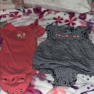 Carter's Coral and Black Striped One Pieces